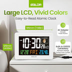 Baldr Atomic Clocks for Bedrooms Digital Large Display - White - Desk Clock with Temperature Indoor and Humidity, Night Stand Clock, Moon Phase Clock, Alarm Clocks for Living Room, Digital Clock Wall