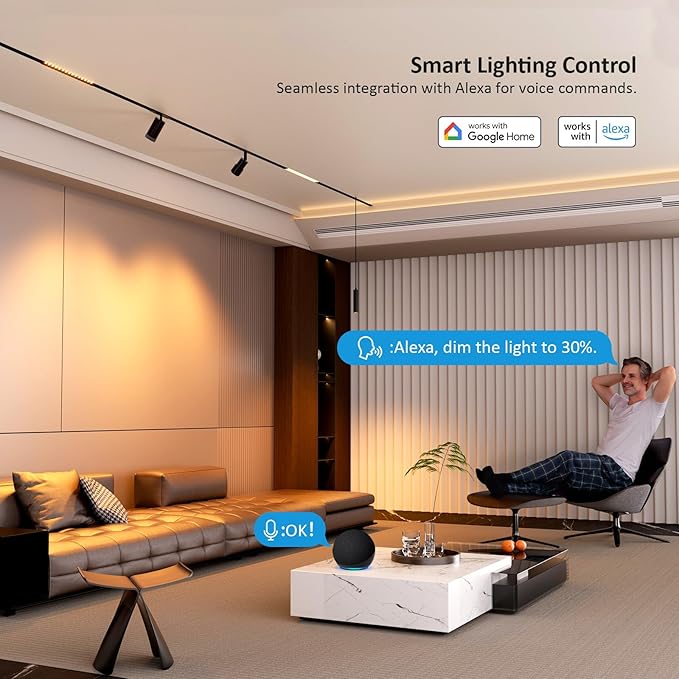 Adjustable Focus Spotlight, 18W Magnetic Track Light Head, 24V LED Lamp, Rotatable Spotlight, Smart Control via App, Remote & Voice, Dimmable & CCT 2700K-6000K, Beam Angle 20°-45°
