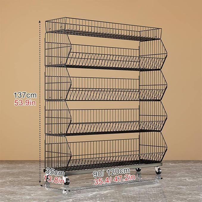 Commercial Supermarket Display Cart - 5-Tier Industrial Slanted Rolling Shelves Metal Storage Rack for Retail Store, Warehouse & Home Use, 110LBs/Tier Tool-Free Setup
