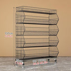 Commercial Supermarket Display Cart - 5-Tier Industrial Slanted Rolling Shelves Metal Storage Rack for Retail Store, Warehouse & Home Use, 66LBs/Tier Tool-Free Setup