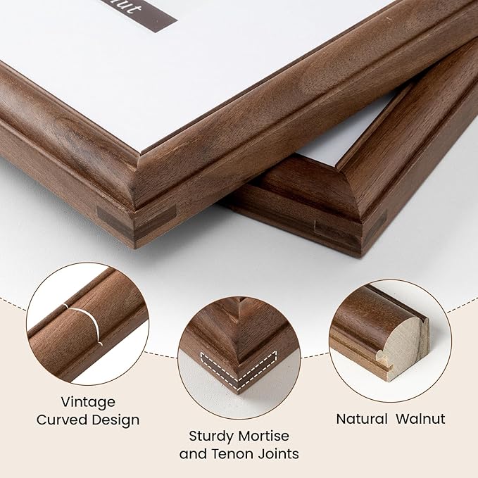 Natural Walnut 11x17 Picture Frames Mat to 8x12 Picture Display,Original Wood Handcrafted Diploma Frame,Wooden Frame 11x17 with Tempered Glass Graduation Family Wedding Certificate Photo Wall Mounted