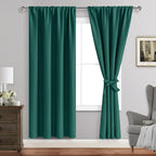 JIUZHEN Forest Green Curtains for Bedroom - Curtain Drapes Set of 2 Panels with Tiebacks, Thermal Blackout Curtains, Room Darkening Rod Pocket Curtains for Dining Room Kids Room, 42 x 72 Inch Length