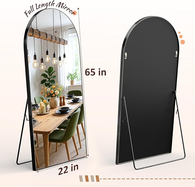 EOGOW 65" x 22" Arched Full Body Mirror,Standing or Leaning Tempered Glass Shatterproof Full Length Mirror with Stand for Bedroom Living Room Entryway,Black