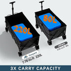 Favoyard Extra Large Collapsible Wagon Carts Foldable 220L & 360LBS Folding Wagons w/All-Terrain Wheels & Brakes Portable Utility Shopping Cart for Beach Grocery Sports Garden Camping Outdoor, Black