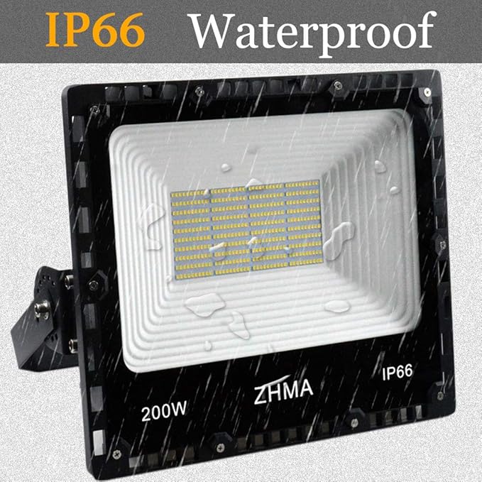 200W LED Flood Light Outdoor, 20000lm Super Bright Work Lights, IP66 Waterproof Security Light with Plug & Switch, 6500K White Spotlight for Garden, Yard, Garage, Basketball Court Lighting