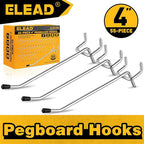 ELEAD 55-Piece 4 Inch Pegboard Hooks, Heavy Duty Peg Board Organizer Accessories, Peg Board Tool Hangers Fit for 1/4" and 1/8" Pegboard Hanging Tools Garage, Workshop, and Craft Storage