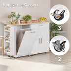53.9" Rolling Kitchen Island Cart with Drop Leaf & Storage - Mobile Kitchen Organizer with Wheels, Rubberwood Top, Trash Bin Cabinet & Towel Rack, White Farmhouse Style for Small Spaces