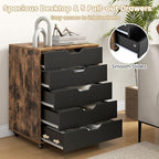 File Cabinet, Mobile Filing Cabinet w/Universal Wheels & 5 Drawers, Wood Printer Stand with Storage, Rolling File Cabinets for Home Office, Living Room, Bedroom (Rustic Brown, 5 Drawers)