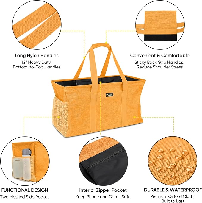 BALEINE Extra Large Utility Tote Bag with Wire Frame for Storage (Yellow, 22''x12''x10'')