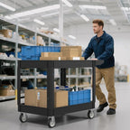550LBS Utility Cart, 2-Tier 46x25 Inch Utility Cart with Wheels,Heavy Duty Service Cart-Lipped Shelves,Ergonomic Storage Handle and Swivel Wheels for Warehouse, Garage, Cleaning,Black