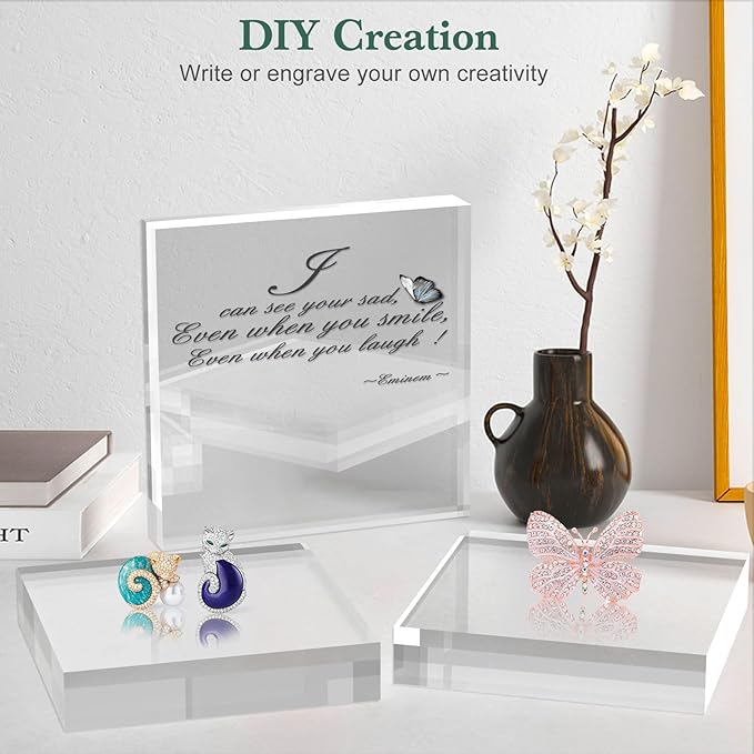 Acrylic Base Stand 4 Pack 6 X 6 X 1 Inch Acrylic Blocks for Display Trophy Base Clear Square Cube Riser Display Cylinder Pedestal Stands for Collectibles Jewelry Props Food Display