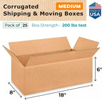 Medium Shipping & Moving Boxes 18"L x 8"W x 6"H (25-Pack) - Extra Strength 200 lb vs Regular - Corrugated Packing Boxes for USPS/UPS/FEDEX - Medium Box - Moving Box Heavy Duty by IDL Packaging