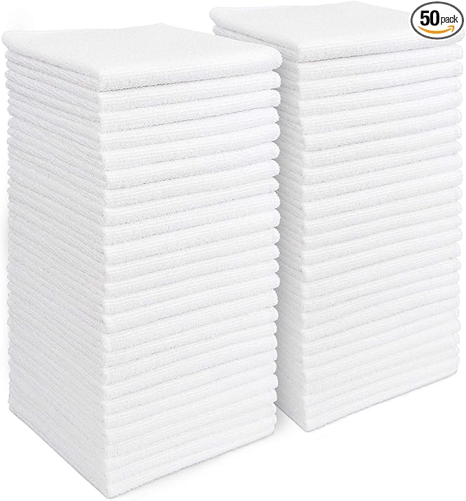 AIDEA Microfiber Cleaning Cloth White 50PK, Cleaning Rags, Lint Free Microfiber Towels, Kitchen Towels Dusting Cloth, Wash Cloths, Dish Rags White, 11.5"x 11.5"