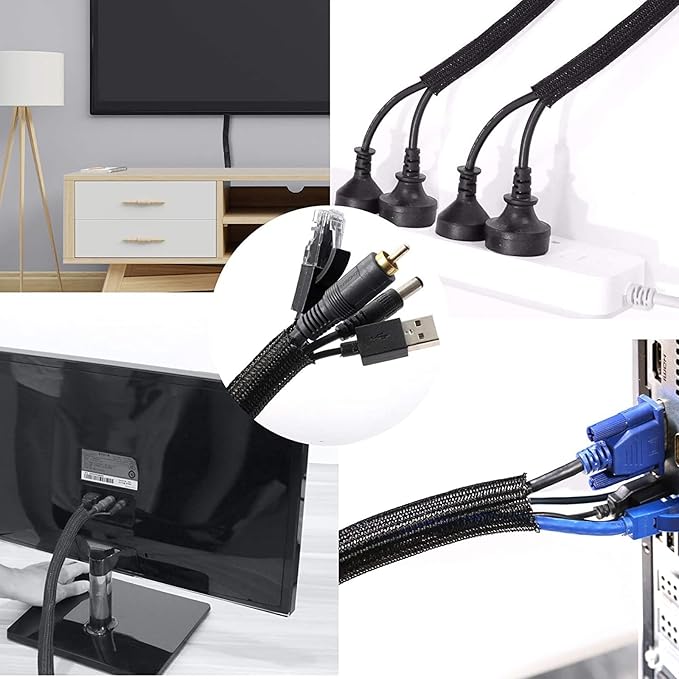 25ft - 1/2 inch Cord Protector, Split Sleeve Cable Management, Heavy Duty Wire Loom Tubing for Power Cords/USB/Audio Video – Pet Proof Chew Resistant Sleeving - Black