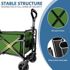 Collapsible Utility Cart Folding Wagon, 220 lbs Capacity Lightweight Rolling Cart with Quiet Wheels, Quick-Fold Design for Camping, Shopping, Ourdoor Use, Green