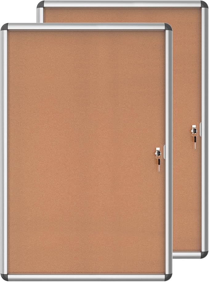 Mifuro 2 Pack 36"x24" Enclosed Bulletin Board, Lockable Weather-Resistant Aluminum Cork Noticeboard for School & Office, Silver Frame w/Cork