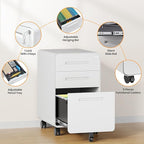 3 Drawer File Cabinet, Fully Assembled Mobile File Cabinets with Lock for Home Office, Metal Rolling Filing Caninet on Wheels, Three Drawer Under Desk Cabnet for Letter/Legal / A4 - White