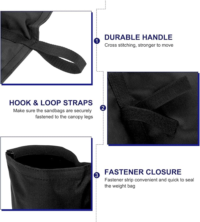 PATIKIL 17" x 16" Canopy Weight Sand Bags, 4 Pieces 600D Oxford Waterproof Leg Weights Sand Bags for Outdoor Canopy Tent Sun Shelter Patio Ladder, Black