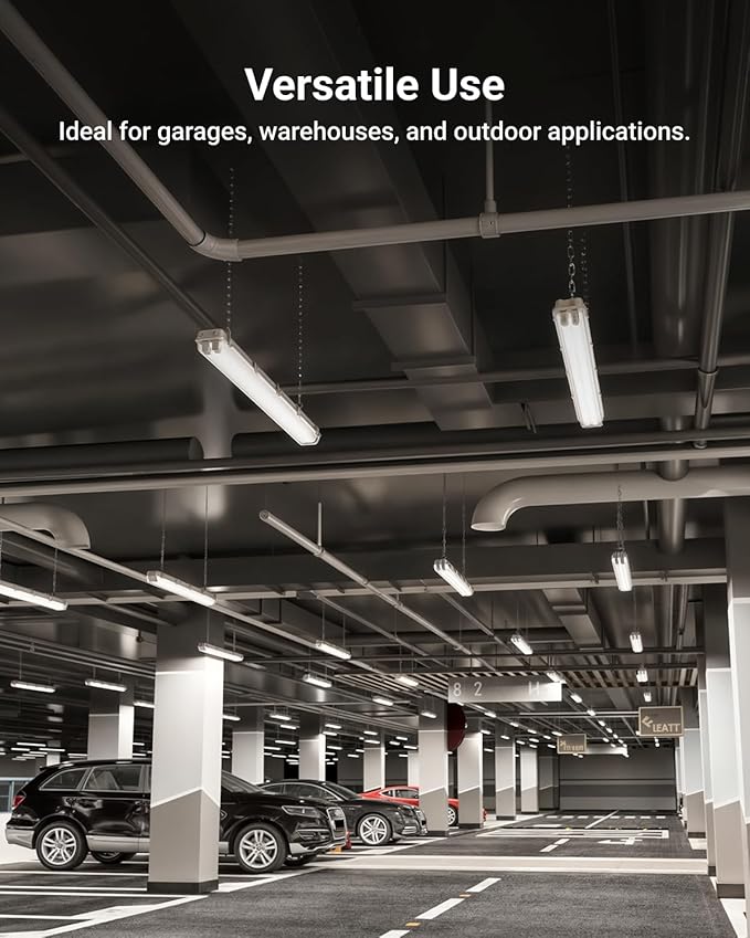Sunco LED Ready Fixture for Garage Ceiling, 4ft Shop Lights Holds 2 LED Tube Lights, Non-Dimmable, Surface Mount, Works with Type B and Hybrid Tubes, 120-277V, Wet Rated ETL 12 Pack