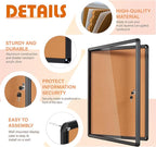 Enclosed Bulletin Board Cork Board 36x24 in, Lockable Wall Display Case for Office School Home Commercial, Tamperproof and Shatter Resistant, Black Aluminum Frame
