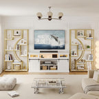 Modern Book Shelf, White and Gold Bookshelf, 70.8 Inch Tall Etagere Bookcase, Set of 2 Geometric Display Shelves for Living Room, Bookcases/Bookshelf with Metal Frame for Home Office