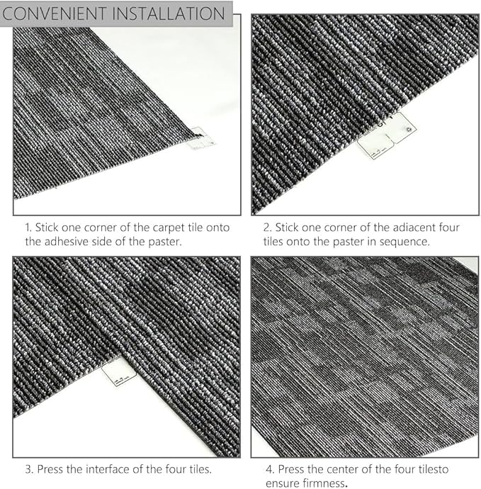 Carpet Tiles 24"x 24" 18PCS Non-Slip Soft Floor Carpet for Office, Bedroom, Living Room, Kitchen, Garage,Easy DIY Installation Seamless Floor Tiles Rug,Grey
