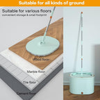 Flat Floor Mop and Bucket System Set with Wringer, Spin Mop and Bucket Separate Clean and Dirty Water with Self Separation for Hardwood, Laminate, Tile, Floor Cleaning, Wet and Dry Use, LightCyan