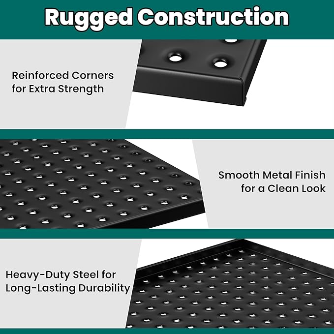 EVERHANGER Metal Pegboard Panels 24" x 12", Heavy Duty Steel Peg Boards for Garage, Pegboard Wall Organizer for Tool Storage and Organization, Black, 3 Pack