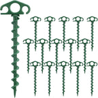 Tent Stakes Ground Anchors Screw in, 16 Pack Sand Stakes for Beach 9.4 Inch Heavy Duty Spiral Tent Pegs for Camping, Party, Hiking, Outdoor Decoration (16, Green)