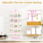 EsLuker.ly Earring Holder Organizer Rotating Display Tree Stand, Adjustable Height Earring Card Hanger Rack with 50 Hooks for Vendors Market Selling, 5 Tier Metal Jewelry Storage Tower, Pink