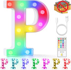 mooncow Rechargeable Light Up Letters,Colorful Marquee Letters with Remote,Gift Wrap Gifts,Bedroom Home Bar Party Decor (P)