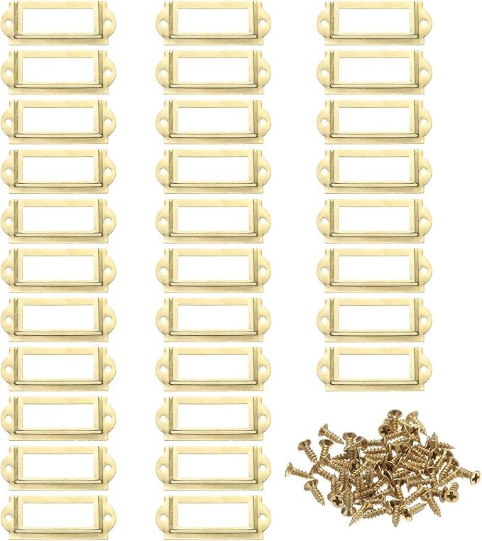 PATIKIL 60x24mm Metal Label Holders, 30 PCS Label Name Card Tag Frames with Screws for Office Library File Cabinets Shelves Wood Drawers Fabric Bins, Yellow