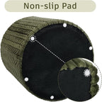 Modern Round Ottoman, Braided-Tufted Foot Stool Ottoman, Velvet Upholstered Vanity Stool for Makeup, Bedroom, Living Room, Dark Green
