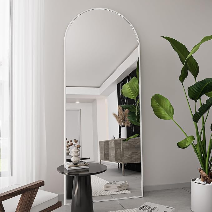 TinyTimes Full Length Mirror, 76''x34'' Full Floor Mirror with Stand, White Arched Wall Mirror with Aluminum Frame, Large Body Mirrors for Bedroom Living Room