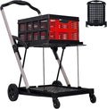 2-Tier Collapsible Shopping Cart, Foldable Grocery Cart with 198 lb Capacity, Wheels & Removable Crate, Portable Utility Trolley for Home, Groceries, Supermarket, Mall, Market, Red