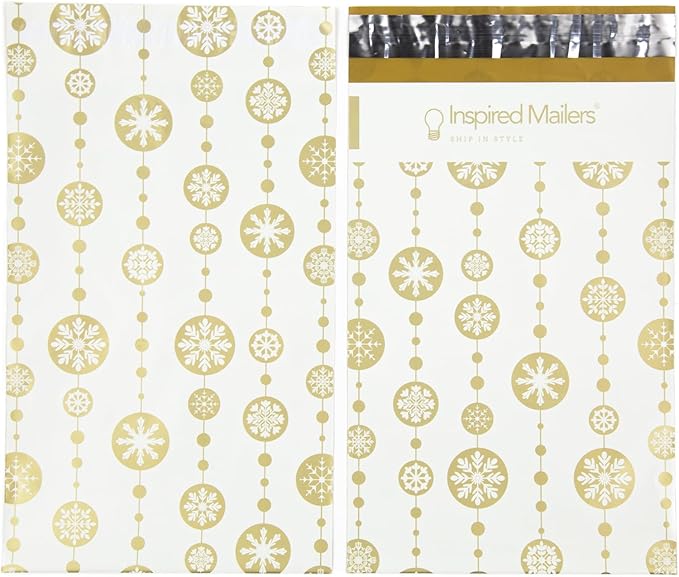 Inspired Mailers - Christmas Poly Mailers 6x9 Holiday Variety Pack of 30-10 each: Trees & Snowflakes, Rose Gold Trees, Gold Snowflake Baubles (6x9, 30 Pack)