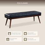 POLY & BARK 55" Tufted Leather Bed Bench for Bedroom End of Bed - Living Room Entry Way Bench - Pure Italian Leather Upholstery with a Solid Wood Frame - Ottoman Bench with Wooden Legs - Midnight Blue