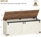 47.2" Storage Chest, Large Storage Trunk with 2 Hinges, Farmhouse Wooden Box Bench, Lift-Top Organizer Chest, Entryway Trunk for Bedroom, Living Room, White and Brown SB12114X