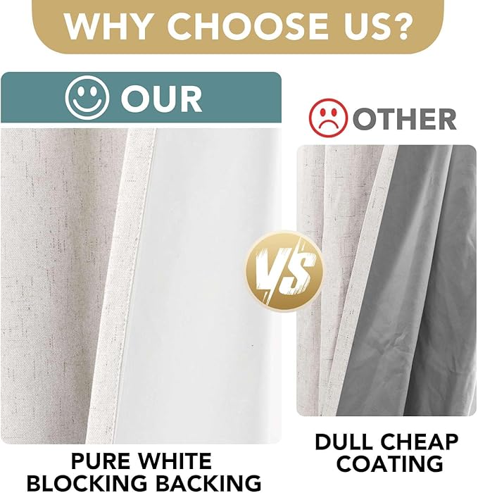 H.VERSAILTEX Primitive Linen Curtains 100% Blackout Curtain Drapes Burlap Fabric Curtains with White Thermal Insulated Liner, Grommet Top Drapes Living Room/Bedroom (2 Panels, 42 x 63 Inch, Ivory)