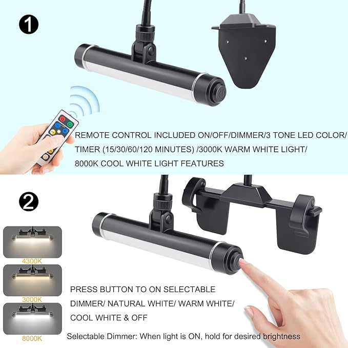 BIGMONAT Cordless Picture Light, Rechargeable Display Lamp, Clip on Painging Frame, Led Art Light with Timer, Dimmable Painting Light 3 Lighting Modes for Dart Board