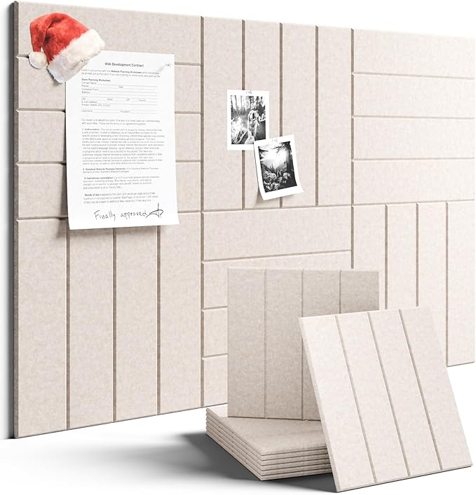Felt Bulletin Board Tiles Large 36" x 24" Cork Board Alternative-6 Pack with 40 Adhesive Tabs, Thick Slat Wall Panels for Office Decor, Push Pin Board Wall Organizer Alternative - Oatmeal