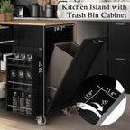 43.3" Rolling Kitchen Island Cart with Drop Leaf & Storage - Mobile Kitchen Organizer with Wheels, Rubberwood Top, Trash Bin Cabinet & Towel Rack, Farmhouse Style for Small Spaces Black