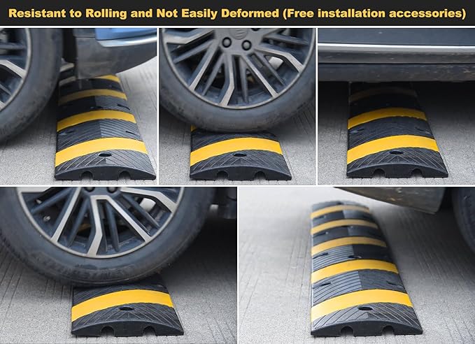 6' Ft 72" Inch Heavy Rubber Speed Bump Hump, 1-Piece Integrated Cable Cover Ramp, Installation Parts Included, Road Safety Bumps for Garage Parking Lot, Speed Control (72" Speed Bump x 2Pcs)