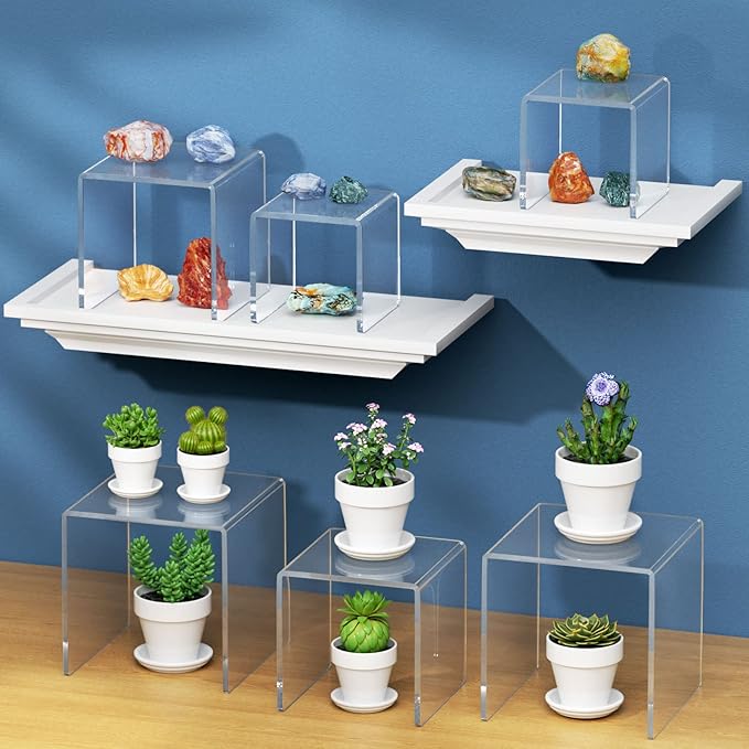NIUBEE 2Set Acrylic Risers Display for Funko POP Figures,Clear Cake Stands for Candy Dessert Table Decorations-5"x6"x7"