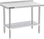 DuraSteel NSF Commercial Kitchen Table - 24 x 48 Inch Cooking Prep Stainless Steel Kitchen Island Workstation w/ Adjustable Under Shelf - Heavy Metal Backsplash Workbench For Restaurant, Home, Garage