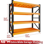 4000LBS Garage Shelving 48" W Garage Shelving Heavy Duty 4-Tier Metal Storage Shelves Adjustable Shelf Unit Storage Rack for Basement Supermarket Warehouse 48" W x 20" D x 78" H Black-Orange