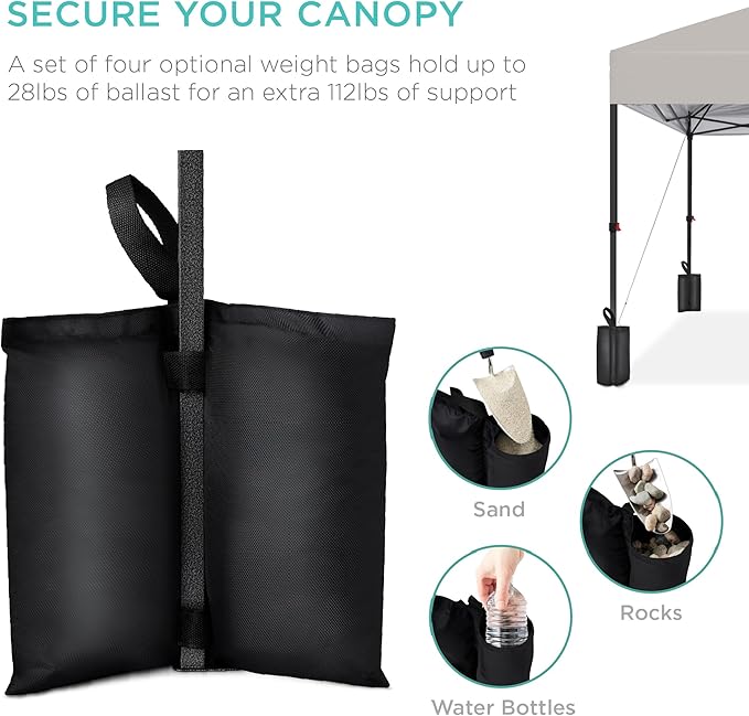 Best Choice Products 10x10ft 1-Person Setup Pop Up Canopy Tent Instant Portable Shelter w/ 1-Button Push, Case, 4 Weight Bags - Light Gray