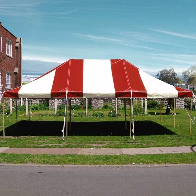 TentandTable 20' x 30' Premium Canopy Tent, Red/White, Outdoor Pole Tent, 60-120 Person Capacity for Parties, Weddings, Events, Commercial and Residential Use, Large Heavy Duty Vinyl Canopy Tents