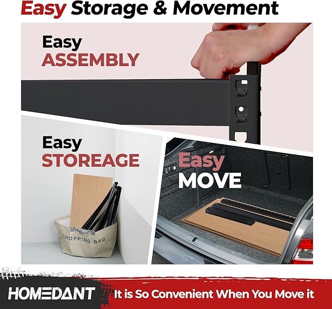 HOMEDANT 5 Tier Storage Shelves Adjustable Laminated Boltless Garage Metal Shelving Unit Heavy Duty Utility Rack Shelf Warehouse Pantry Closet Kitchen (3, (L) 48.1" W, Black)
