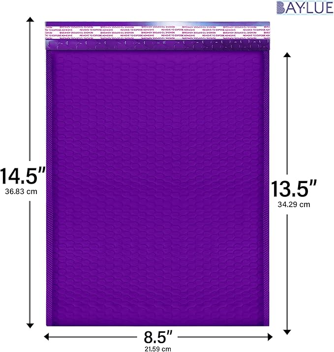 Purple 8.5x14.5 Inch Poly Bubble Mailers #3 | Self Seal Large Padded Envelopes | Air Cushioned Bubble Mailer | Usable Size 8.5x13.5 Inch | Waterproof Lightweight Mailing Shipping Bags | 100 Pack Bulk